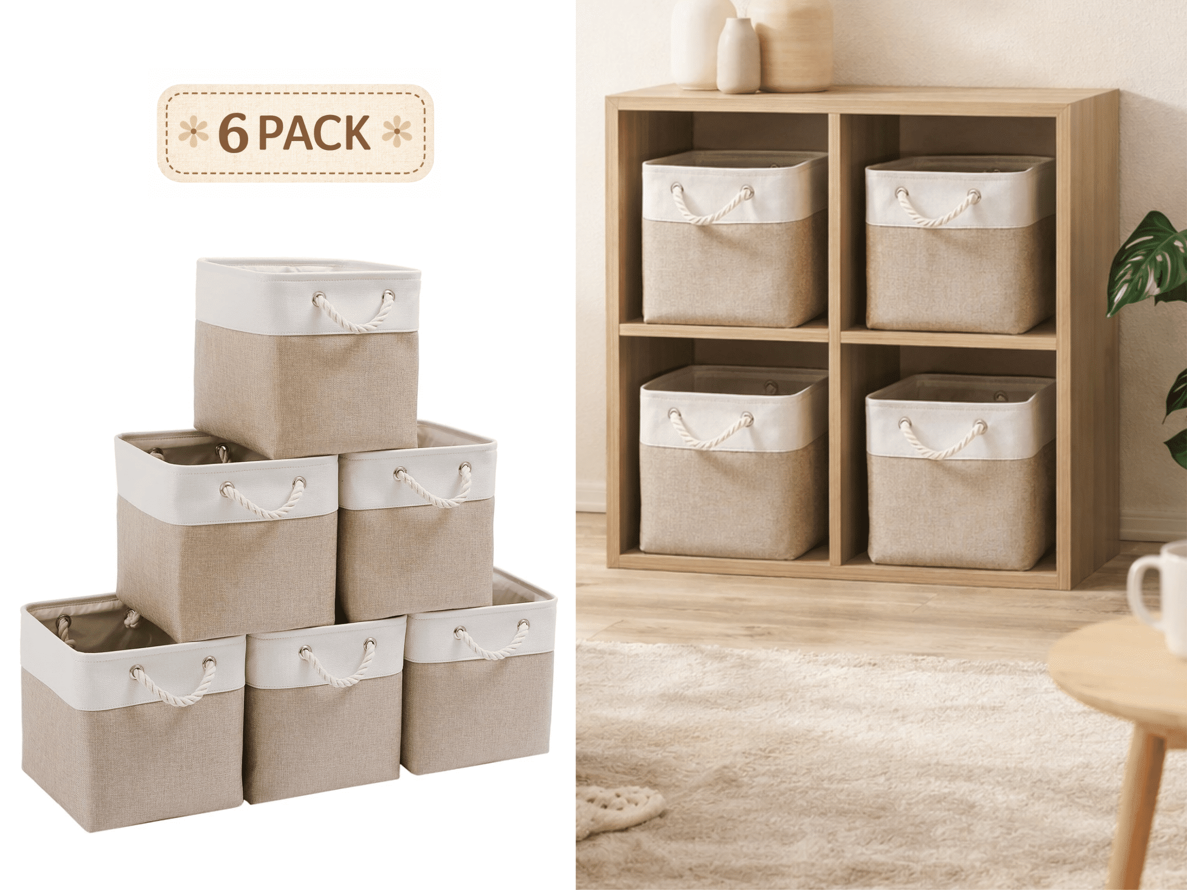 11 x 11 x 11 Inch Cube Storage Bins, 6 Pack Large Collapsible Fabric ...