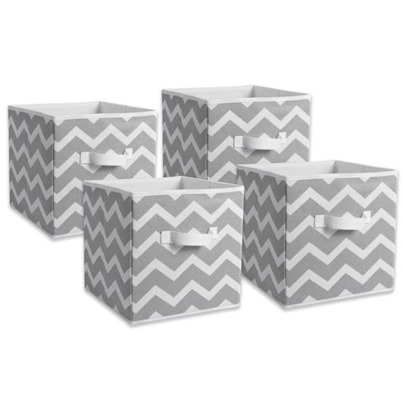11 x 11 x 11 in. Nonwoven Chevron Square Polyester Storage Cube, Grey - Set of 4