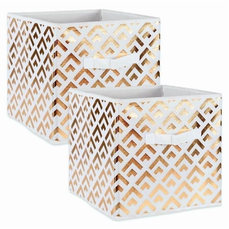 11 x 11 x 11 in. Nonwoven Double Diamond Square Polyester Storage Cube, White & Gold - Set of 2