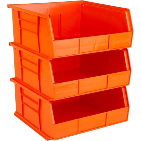 11" x 11" x 5" (3 Pack) Plastic Stackable Storage Bin, Orange