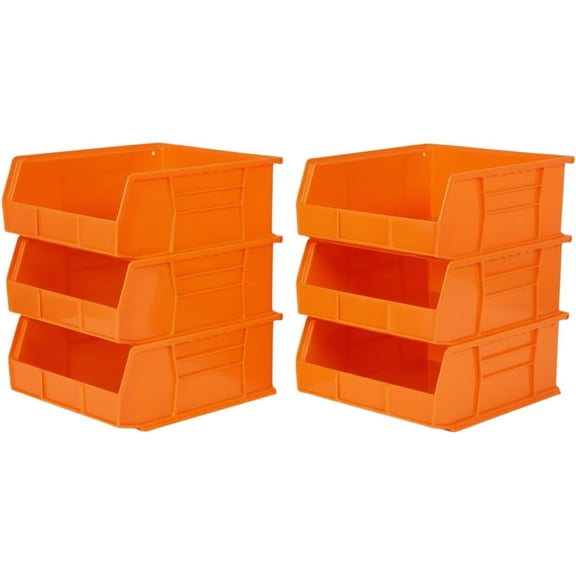 11" x 11" x 5" (6 Pack) Plastic Stackable Storage Bin, Orange