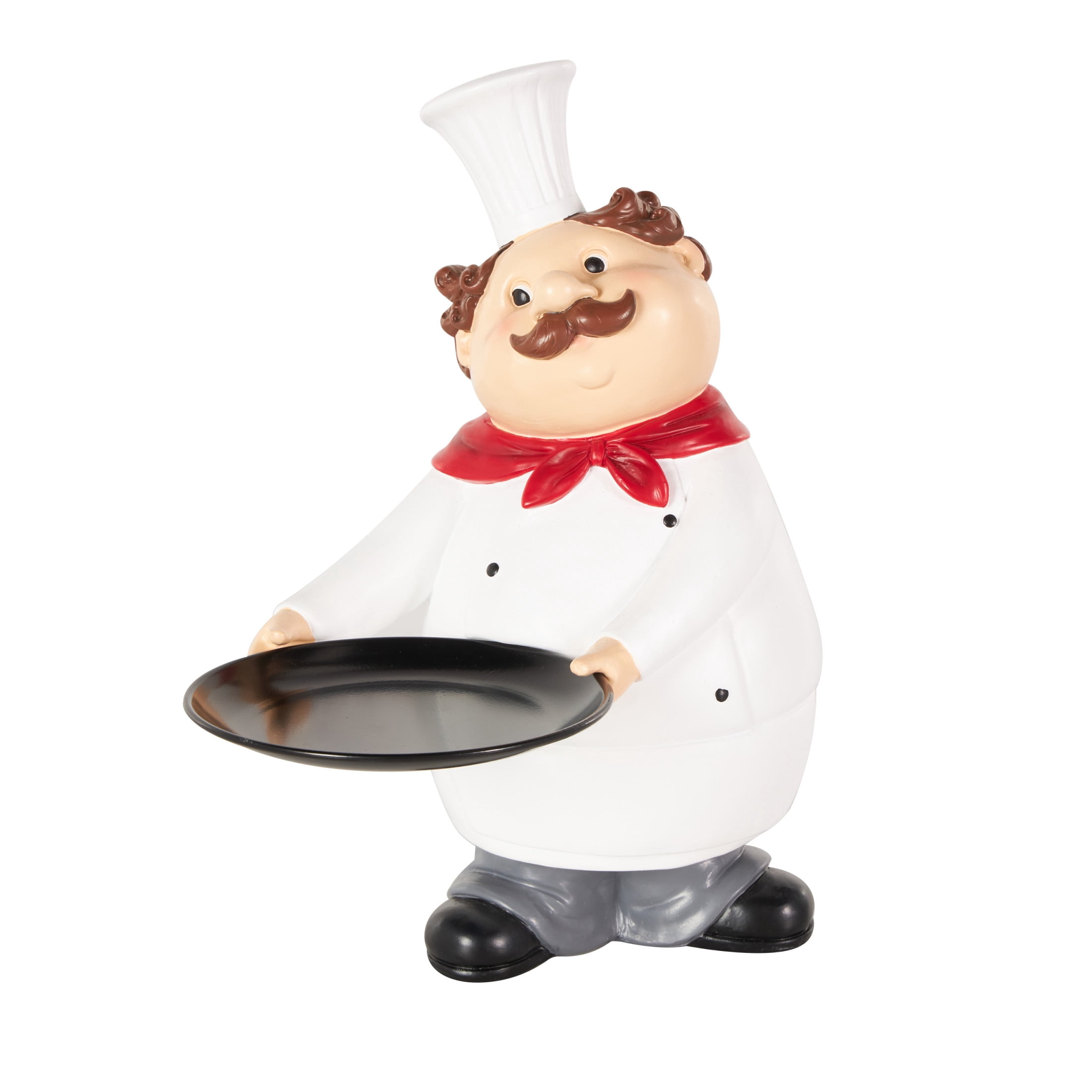 11" x 13" White Polystone Kitchen Decorative Figurine Chef Sculpture with Black Tray, by DecMode