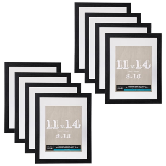 Studio Decor 11" x 14" Black Belmont Float Picture Frame with 8" x 10" Mat - Pre-attached Hanging Hardware, Horizontal or Vertical - MDF, Bulk 8 Pack