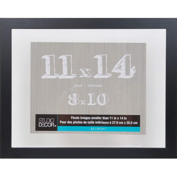 Studio Decor 11" x 14" Black Belmont Float Picture Frame with 8" x 10" Mat - Pre-attached Hanging Hardware, Horizontal or Vertical - MDF, 1 Pack