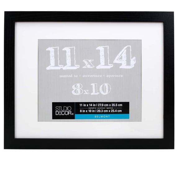 Studio Decor 11" x 14" Black Belmont Picture Frame with 8" x 10" Mat - Includes Pre-attached Hanging Hardware, Horizontal or Vertical Display - MDF, 1 Pack