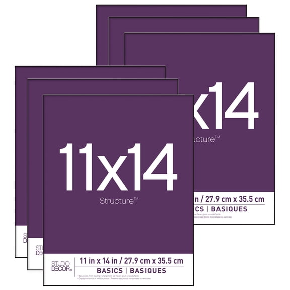 Studio Decor 11" x 14" Black Frame, Basics - Thin Profile Design, Wall & Tabletop Display, Snap-In Easel, Plastic & Glass, 6 Pack
