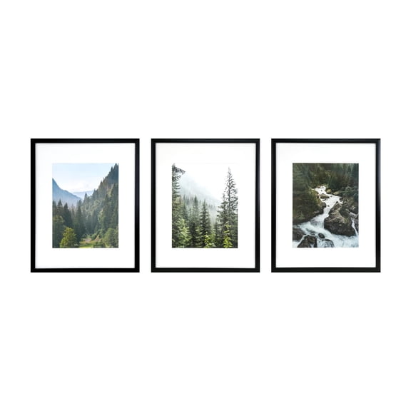 Studio Decor 11"x 14" Black Gallery Picture Frame with Mat - Includes Pre-attached Hanging Hardware, Horizontal or Vertical Display - 3 Pack