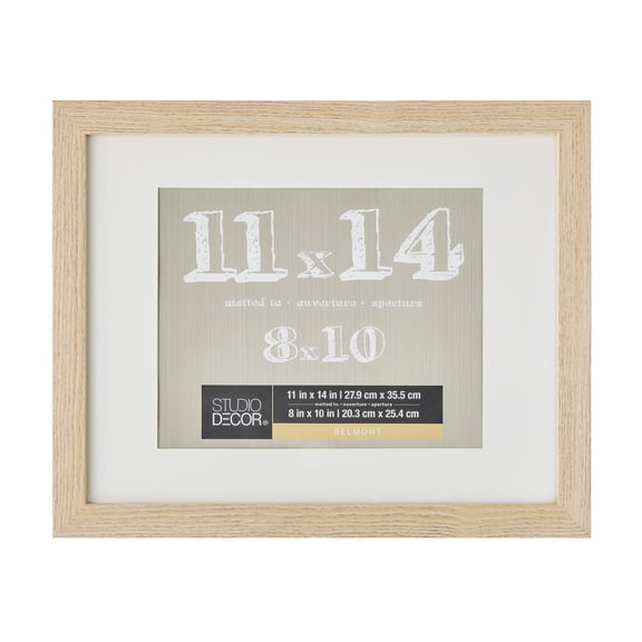 Studio Decor 11" x 14" Blonde Belmont Picture Frame with 8" x 10" Mat - Includes Pre-attached Hanging Hardware, Horizontal or Vertical Display - MDF, 1 Pack
