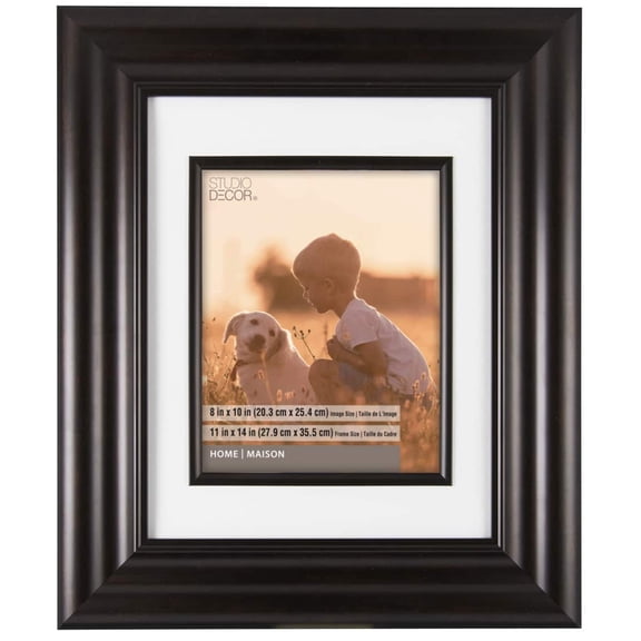 Studio Decor 11" x 14" Bronze Wide Scoop Frame with 8" x 10" Mat - Pre-attached Hanging Hardware, Horizontal or Vertical Display - MDF, 1 Pack