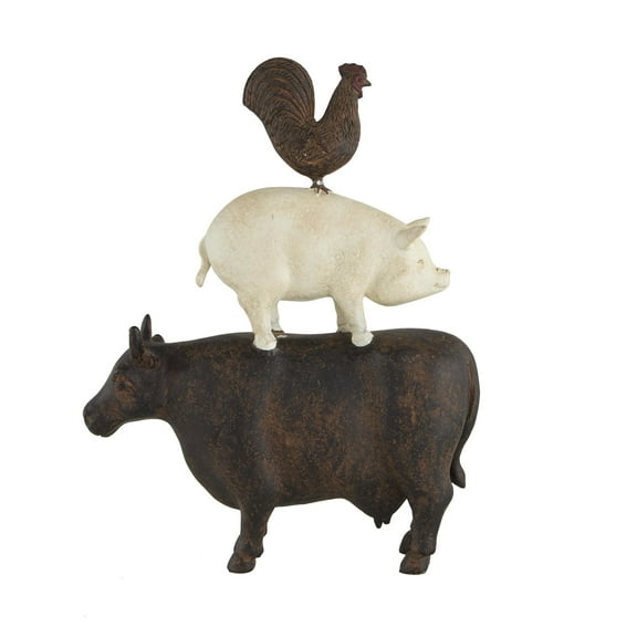 11" x 14" Brown Polystone Stacked Farm Animals Sculpture with Cream Accent, by DecMode