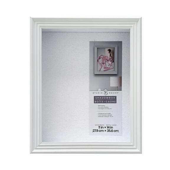 11" x 14" Classic White Shadow Box by Studio Dcor - Easy Back Loading Frame Includes Pre-attached Hanging Hardware - Horizontal or Vertical Display - 1 Pack