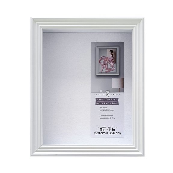 11" x 14" Classic White Shadow Box by Studio Décor - Easy Back Loading Frame Includes Pre-attached Hanging Hardware - Horizontal or Vertical Display - 1 Pack