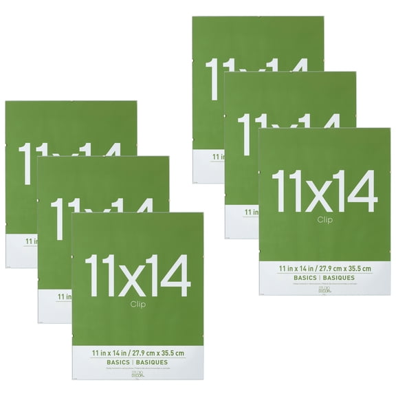 Studio Decor 11" x 14" Clip Frame, Basics - Includes Pre-attached Hanging Hardware, Horizontal or Vertical Display - Bulk 6 Pack