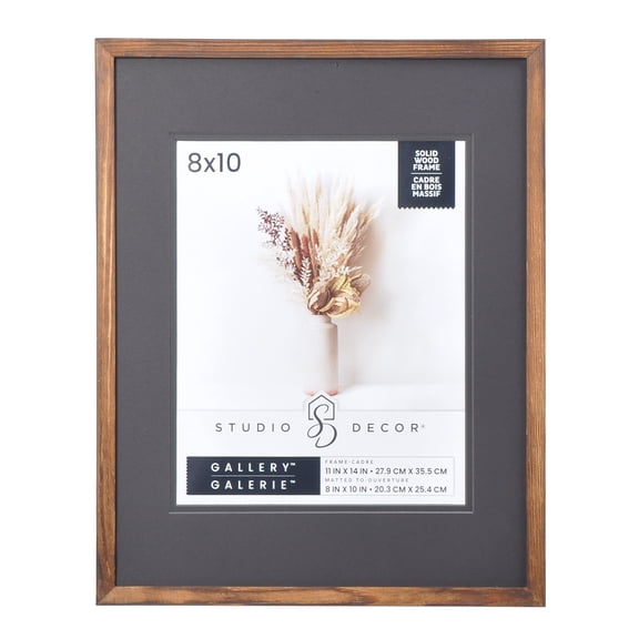 Studio Decor 11" x 14" Gallery Dark Wood Picture Frame with Mat - Includes Pre-attached Hanging Hardware, Horizontal or Vertical Display - 1 Pack