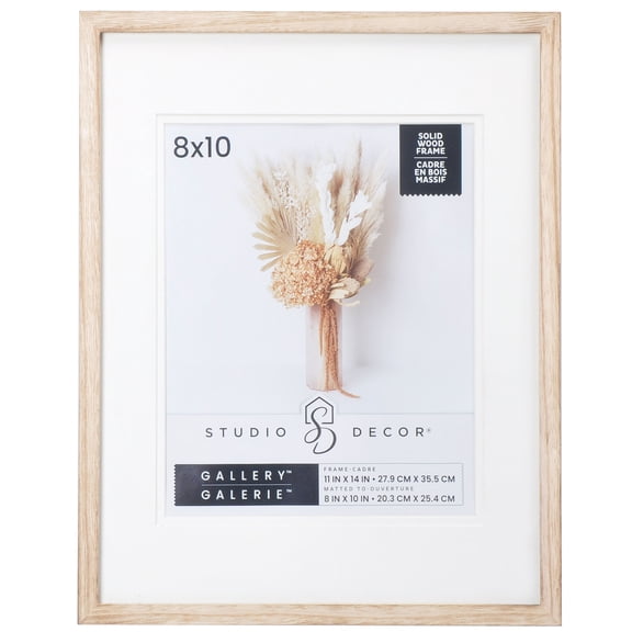 Studio Decor 11" x 14" Gallery Natural Wood Picture Frame with Mat - Includes Pre-attached Hanging Hardware, Horizontal or Vertical Display - 1 Pack