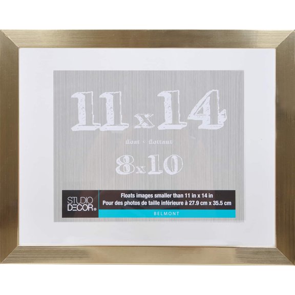 Studio Decor 11" x 14" Gold Belmont Float Picture Frame with 8" x 10" Mat - Pre-attached Hanging Hardware, Horizontal or Vertical - MDF, 1 Pack