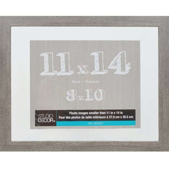 Studio Decor 11" x 14" Gray Belmont Float Picture Frame with 8" x 10" Mat - Pre-attached Hanging Hardware, Horizontal or Vertical - MDF, 1 Pack