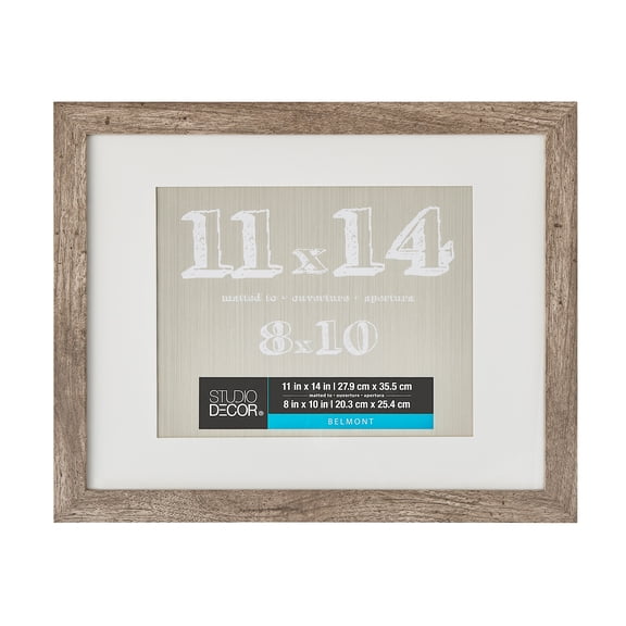 Studio Decor 11" x 14" Gray Belmont Picture Frame with 8" x 10" Mat - Includes Pre-attached Hanging Hardware, Horizontal or Vertical Display - MDF, 1 Pack