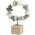 thumbnail image 1 of 11" x 14" Gray Metal Circular Stone Abstract Sculpture with Brown Wooden Base, by DecMode, 1 of 8