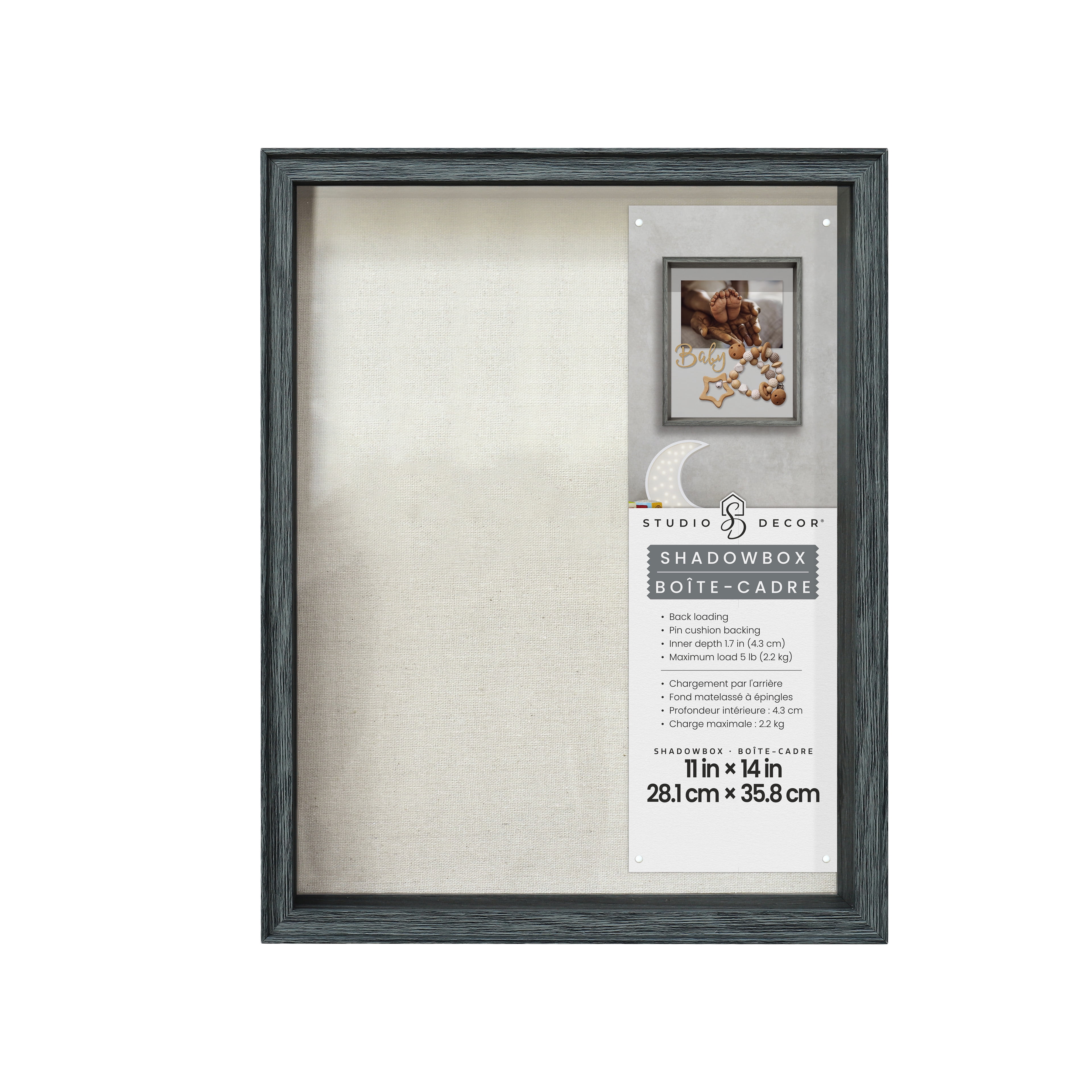 11" x 14" Gray Wood Grain Shadow Box Frame