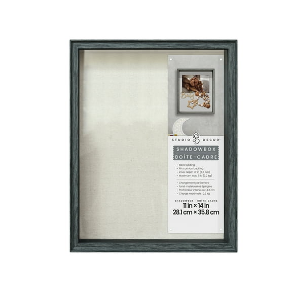 11" x 14" Gray Wood Grain Shadow Box by Studio Dcor - Easy Back Loading Frame Includes Pre-attached Hanging Hardware - Horizontal or Vertical Display - 1 Pack