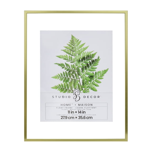 Studio Decor 11" x 14" Home Gold Metal Float Picture Frame - Includes Pre-attached Hanging Hardware, Horizontal or Vertical Display - 1 Pack