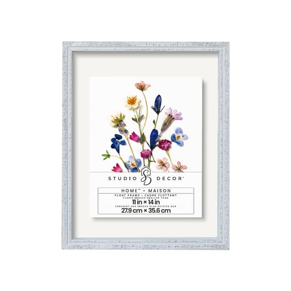 Studio Decor 11" x 14" Home White Distressed Float Picture Frame - Includes Pre-attached Hanging Hardware, Horizontal or Vertical Display - 1 Pack