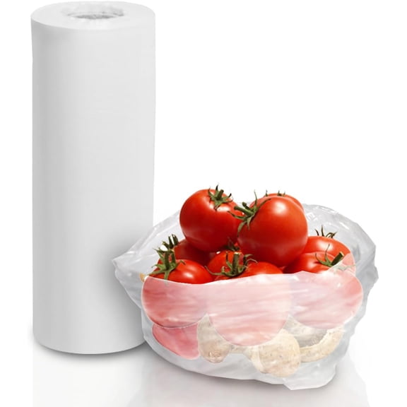 11" x 14" Plastic Produce Bag on a Roll for Food Storage Fruits, Vegetables and Bread, 0.5 Mils HDPE Flat Bags, Clear, 500 Count
