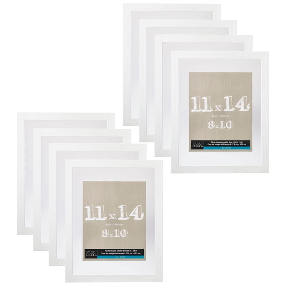 Studio Decor 11" x 14" White Belmont Float Picture Frame with 8" x 10" Mat - Pre-attached Hanging Hardware, Horizontal or Vertical - MDF, Bulk 8 Pack