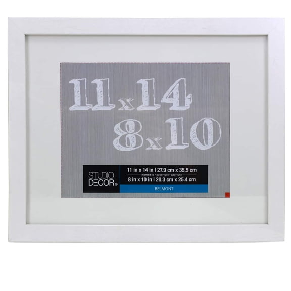 Studio Decor 11" x 14" White Belmont Picture Frame with 8" x 10" Mat - Pre-attached Hanging Hardware, Horizontal or Vertical Display - MDF, 1 Pack