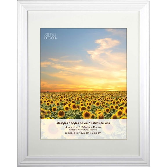 Studio Decor 11" x 14" White Lifestyles Frames With Mat - Includes Pre-attached Hanging Hardware, Horizontal or Vertical Display - 2 Pack