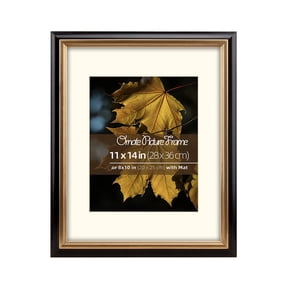 11x14 Wood Black and Antique Brass 2 Tone Vintage Retro Picture Frame, With Mat 8x10 inches, Real Wood Classic Profile, Glass Cover, Brass Inner Border