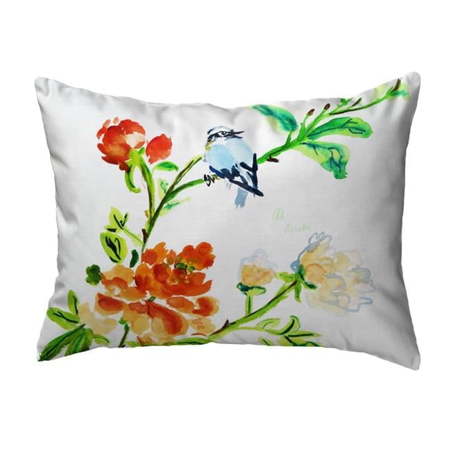 11 x 14 in. Blue Bird & Flowers Non-Corded Indoor & Outdoor Pillow
