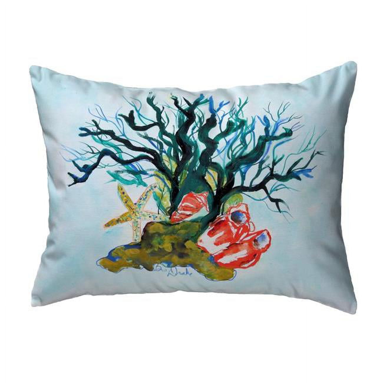 11 x 14 Inch Coastal Coral and Starfish Indoor/Outdoor Pillow