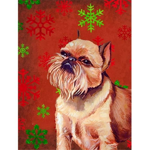 11 x 15 In. Brussels Griffon Red And Green Snowflakes Holiday Christmas Flag, Garden Size