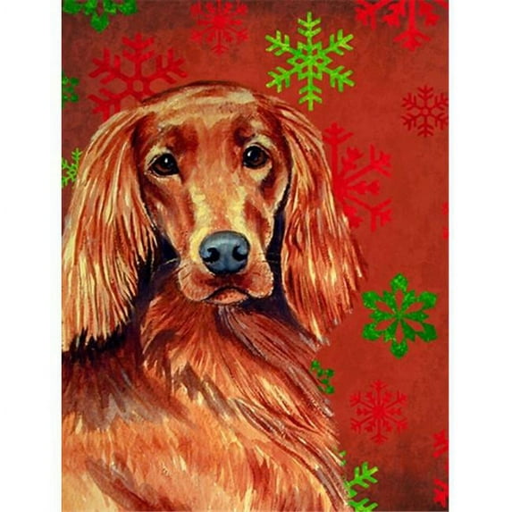 11 x 15 In. Irish Setter Red And Green Snowflakes Holiday Christmas Flag, Garden Size