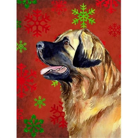 11 x 15 In. Leonberger Red And Green Snowflakes Holiday Christmas Flag, Garden Size