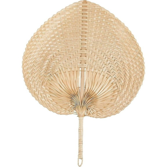 11" x 15" Natural Leaf-Shaped Bamboo Paper Hand Fans - 12 Fans - Great for Luau, Wedding, partBoho and Other Events