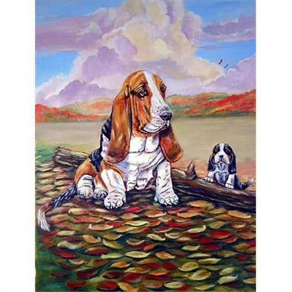 11 x 15 in. Basset Hound Little One Watching Flag Garden Size