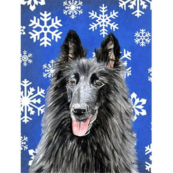 11 x 15 in. Belgian Sheepdog Winter Snowflakes Holiday Garden Size Flag