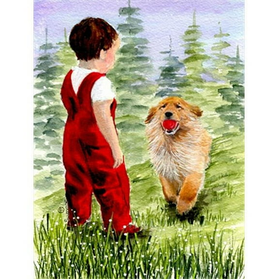 11 x 15 in. Little Boy with his Golden Retriever Garden Size Flag