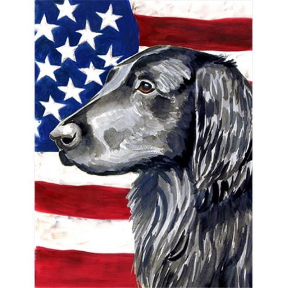 11 x 15 in. USA American Flag with Flat Coated Retriever Garden Size Flag