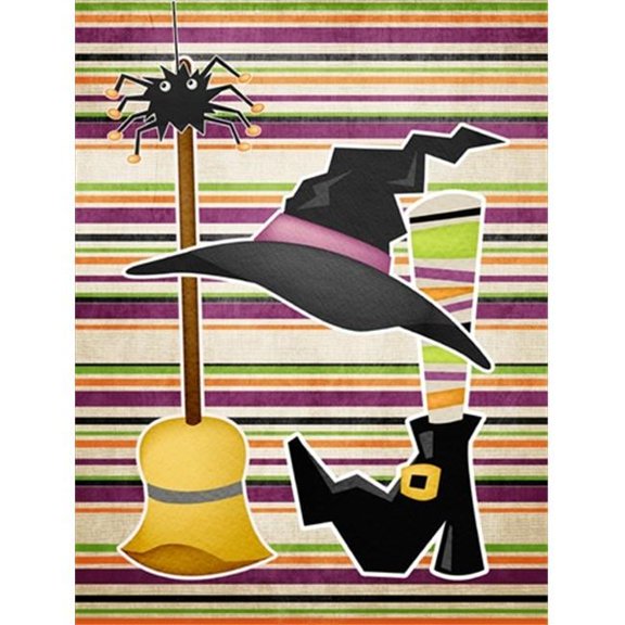 11 x 15 in. Witch Costume And Broom On Stripes Halloween Flag Garden Size