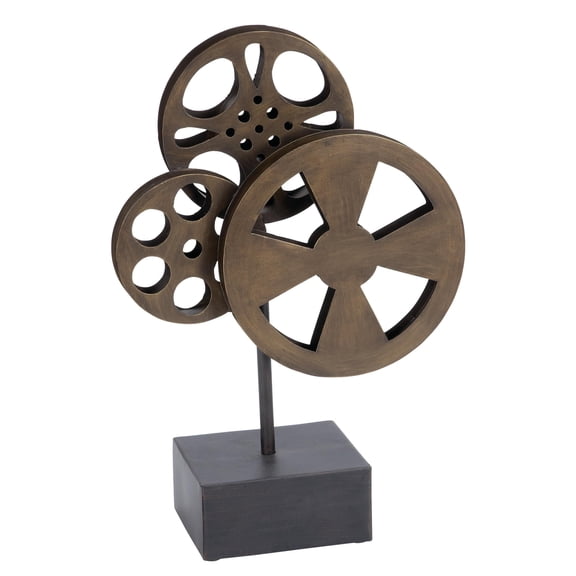 11" x 16" Bronze Metal Reel Film Sculpture with Elevated Block Base, by DecMode