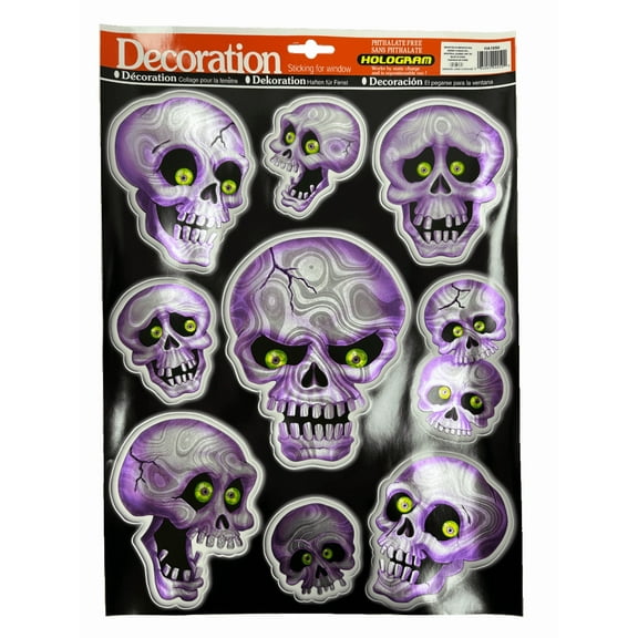 11 in x 16 in Hologram Halloween Window Decorations, Peel, Stick Panel with Bats, Ghosts, Pumpkins, Skulls, Fun Spooky Holiday Décor for Windows, Parties, Home, Classroom, Any Occasions