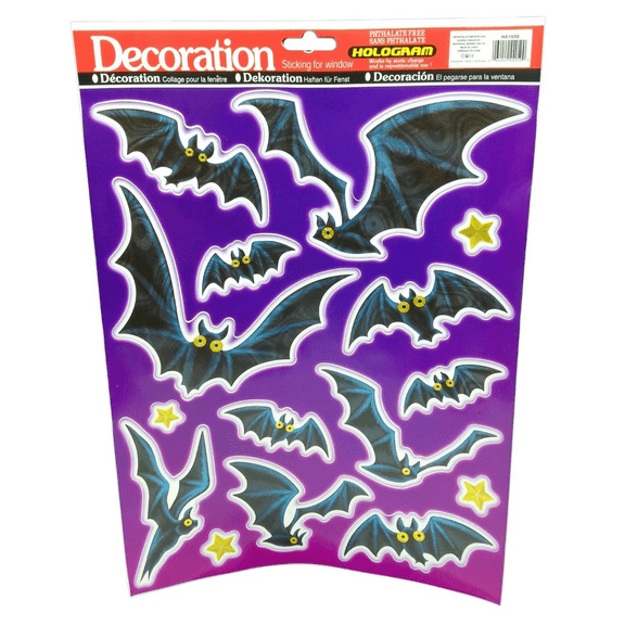11 in x 16 in Hologram Halloween Window Decorations, Peel, Stick Panel with Bats, Ghosts, Pumpkins, Skulls, Fun Spooky Holiday Décor for Windows, Parties, Home, Classroom, Any Occasions