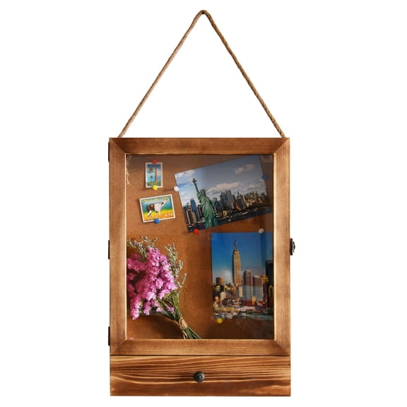 11 x 16 Shadow Box Frame with Drawer and Polished Glass Rustic Brown Wood Display Case