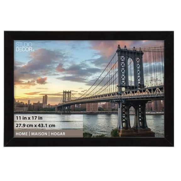 Studio Decor 11" x 17" Black Home Flat Frame - Includes Pre-attached Hanging Hardware, Horizontal or Vertical Display - 1 Pack