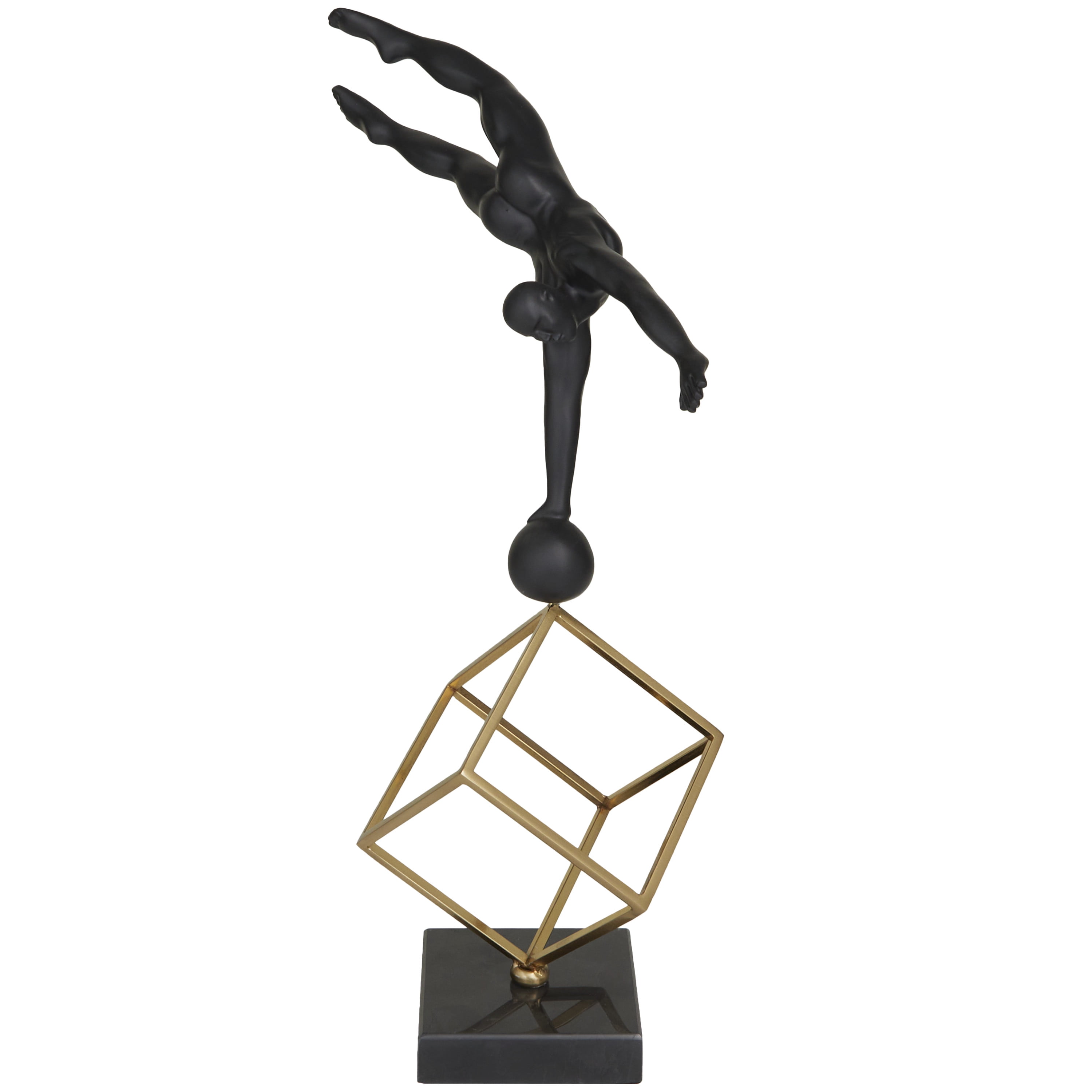 11" x 17" Black Marble Gymnast Sculpture with Gold Cube Base, by DecMode