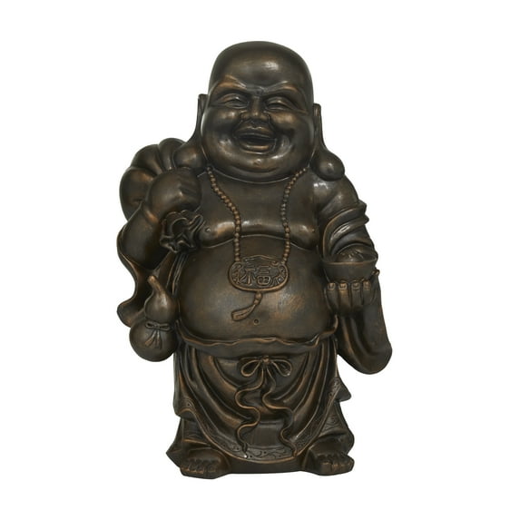 11" x 17" Copper Polystone Meditating Buddha Sculpture with Engraved Carvings and Relief Detailing, by DecMode